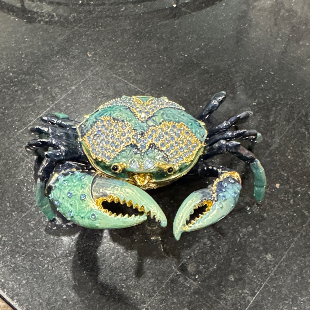 jere Jeweled Crab Trinket Box in Teal and Navy